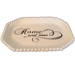 Vintage Home Sweet Home Tray/Riser 9X6.5" White Metal Cottage Boho Decor Painted